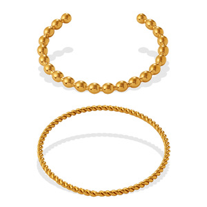 European American Fashion Minimalist Round Bead Braid <b>Bracelet</b> 18K Gold Plated Stainless Steel Open Design For Women - Product Image 4