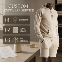 Ensemble de survêtement tricoté pour homme, personnalisé en usine, design OEM, style décontracté pour la maison, comprenant un sweat à capuche et un short, couleur unie simple