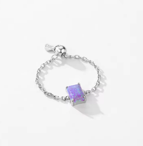 S925 Sterling <b>Silver</b> Rectangle Iridescent Opal Pull Chain <b>Ring</b> 2026 Dreamy Luxury <b>Adjustable</b> Women Finger <b>Ring</b> - Product Image 3