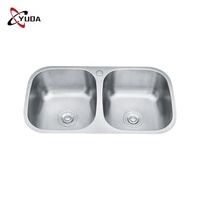 YUDA presse hydraulique finition brossée Durable sous le montage évier de cuisine à double cuvette en acier inoxydable 304 avec égouttoir
