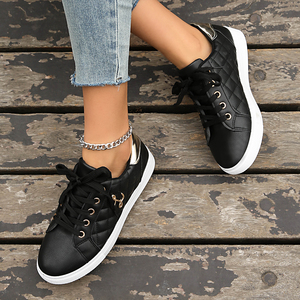 Zapatillas Deportivas Blancas Acolchadas de Piel Sintética para Mujer <span class=keywords><strong>con</strong></span> Detalles Dorados y Cordones, Calzado Informal para Uso Diario - Product Image 2