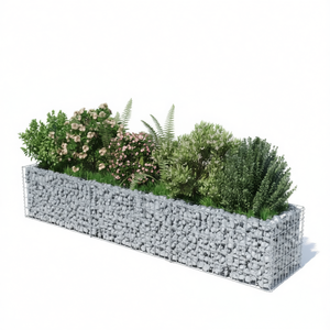 Bac à plantes surélevé en gabion rectangulaire en acier galvanisé argenté pour arbustes et aménagement paysager extérieur - Product Image 1
