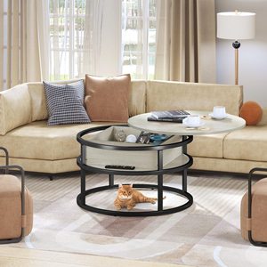 Wooden pop-up round coffee <b>table</b>, suitable for <b>small</b> apartments and living rooms, with hidden storage compartments, a simple - Product Image 1