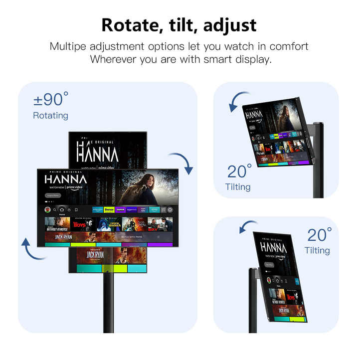 Black 21.5 Inch 4GB+64GB Smart Display Battery-Power Android Portable TV In-cell Touch Screen Gym Gaming Live Room