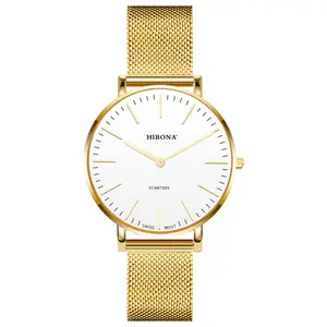 Luxe Pvd Gouden Mesh Band 3 Atm Waterbestendig Paar Quartz Dames Horloge Set Geschenkdoos