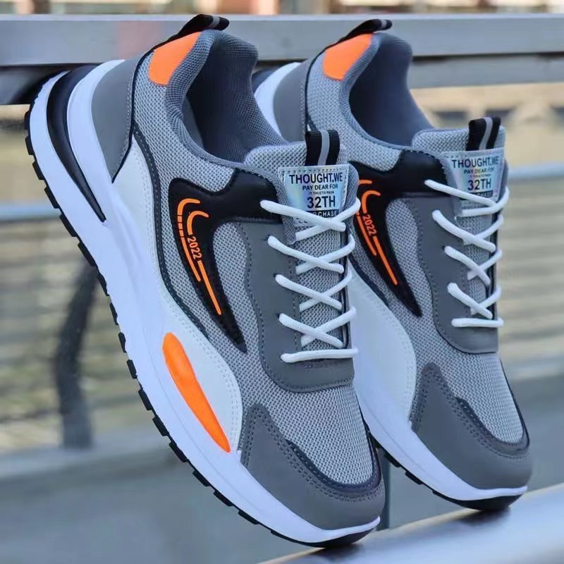 Autumn Sports Shoes Breathable Mesh Upper Plastic Outsole Comfortable Cross-border Large Size Flying Design Fashion Men's Shoes