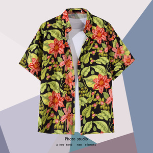 เสื้อเชิ้ตชายหาดฮาวายพิมพ์ลายดิจิทัลสำหรับผู้ชายเสื้อโพลีเอสเตอร์ดีไซน์ใหม่2025