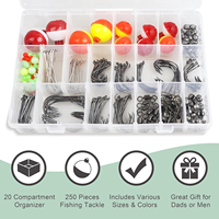Kit de pêche 250 pièces avec boîte de rangement, hameçons Octopus Circle, porte-appâts, flotteurs, poids à fente, émerillons, ensemble de matériel de pêche de démarrage