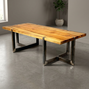 Industrial Vintage Eco-Friendly Indian <b>Dining</b> Room Furniture Iron Metal Solid Acacia Live Edge Wood <b>Dining</b> <b>Table</b> for Home Hotel - Product Image 3