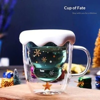 Tasse en verre borosilicate à double paroi avec poignée en forme de flocon de neige et étoile dorée, cadeau de Noël pour la maison, le bureau ou le café