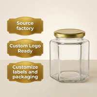 Pot à miel en verre miniature personnalisé avec couvercle, pot à miel hexagonal à large ouverture, pot de rangement en verre pour épices avec couvercle pour aliments