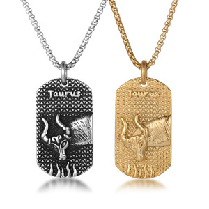 Collier du zodiaque Taureau pour hommes, pendentif en alliage de Zinc SP865, breloque de Style militaire, bijoux cadeau - Product Image 1