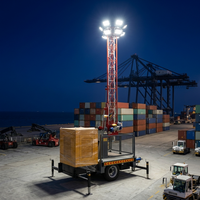 Tour d'éclairage mobile, antenne de communication d'urgence, mât télescopique 30m, projecteur LED, alimenté au diesel pour les travaux de terrain nocturnes