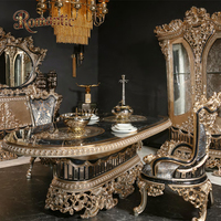Ensemble de table à manger ovale de luxe en bois massif sculpté à la main, style palais royal français, avec 6 chaises, finition or blanc