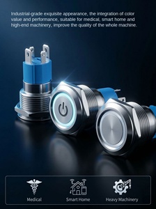 Interrupteur à bouton-poussoir 19 mm à tête plate, étanche IP65, avec anneau LED lumineux, en acier inoxydable, 1NO1NC, 3A, 220V, avec logo d'alimentation - Product Image 5