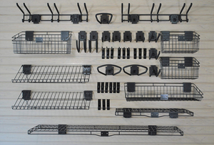 Kit de rangement pour mur à lattes JH-Mech, robuste, 12 crochets, 4 paniers, accessoires de rangement pour mur à lattes de garage réglables avec crochets et paniers verrouillables - Product Image 3