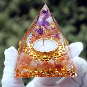 <b>Crystal</b> Epoxy Pyramid Resin Ornament With Amethyst <b>Tree</b> And Red Stones Home Decoration Desktop Craft - Product Image 5