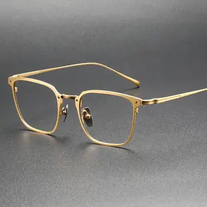 Квадратные золотые японские очки, мужские очки для чтения, 2,0 титановая оправа, очки, оправа для очков