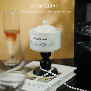 Scented Candle Ceramic Wood Base Round Aroma Flower Home Decoration Valentine's Day Gift - Product Image 4
