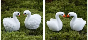 Putih Resin Angsa Miniatur Taman Patung Hewan Mini Swan Model Ornamen Patung Peri Taman Kerajinan Rumah Boneka Dekorasi Rumah