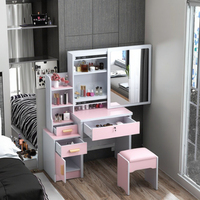 Ensemble de coiffeuse moderne pour filles avec éclairage LED, tiroir en MDF, miroir, rangement, meubles de chambre à coucher