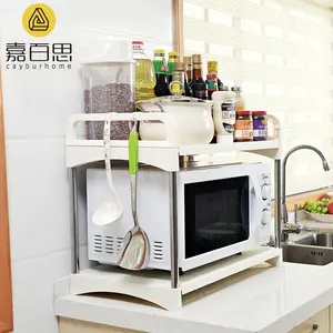 Rak Penyimpanan Oven Microwave Dapur, Alat Rak Stainless Steel 2 Tingkat Dapat Disesuaikan