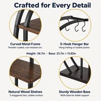 Support à plantes en métal courbé à 5 niveaux avec barre de suspension, étagère de présentation industrielle pour fleurs, pour intérieur, extérieur, balcon, jardin
