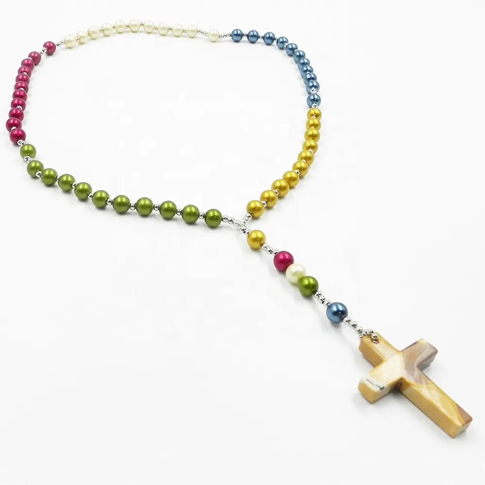 Hot sale catholic christian cross pendant 59 shell pearl rosary bead