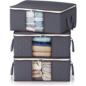 <b>Foldable</b> Non Woven Closet Organizers Storage Bag Large Storage <b>Boxes</b> for Comforters, Blankets, Clear windows - Product Image 3