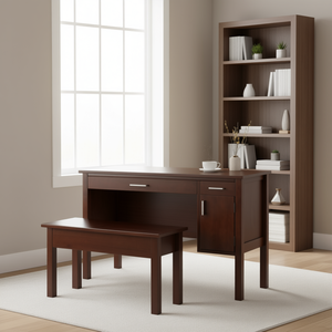 Escritorio para computadora de nogal de 2 piezas Emmett con juego de banco y cajones, muebles para oficina en casa - Product Image 2