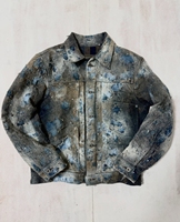 Jaket Cardigan V-Neck Men Boro Sashiko dengan Cetakan Tie Dye Gradasi Warna Bumi, Pinggiran Raw Edge, Dua Kantong, Model Longgar, Streetwear, Outerwear