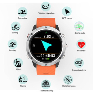 Sunroad G5 Pro Round OLED Smartwatch Orange Silicone Band GPS Navigation Altitude Heart Rate Monitor Waterproof Running Swimming - Product Image 4