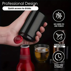 Ensemble d'ouvre-bouteilles magnétiques portables à poussoir, en acier inoxydable, noir et irisé, marque DB, design rond moderne, lot de 2 - Product Image 6