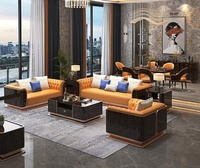 Canapé en cuir véritable de luxe italien, design de villa, grand canapé pour salon, sur mesure, pieds en bois massif, meubles