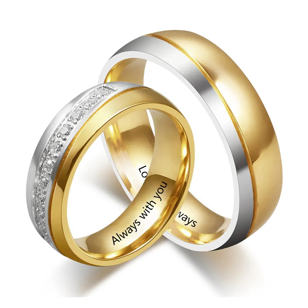Fashionable Stainless Steel Anillos Pareja Engraving Name Couple Gold Ring for Women Men Gift