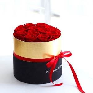 4-5cm Grade A 12pcs Flower Woven Round Preserved Rose Decorative Flowers in Round Box for Valentine Gift Mother's Day