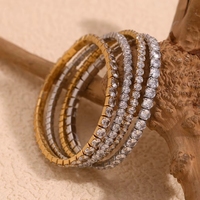 Pulseras de Acero Inoxidable con Baño de Oro de 18K y Circonitas, Cadena Elástica de Tenis, Estilo Hip Hop, Certificación CE
