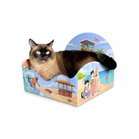 Griffoir pour chat en carton thème plage, imprimé tropical, avec espace de repos extensible pour chats petits et grands, vente en gros