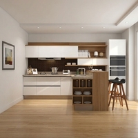 Îlot de cuisine moderne en panneaux MDF mélaminés modulaires, ensemble complet avec évier et plan de travail en résine pour appartement