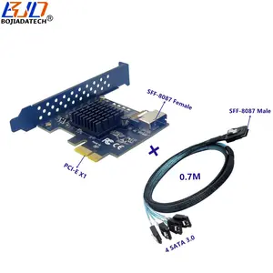 迷你SAS 36针SFF-8087母连接器至PCI-E 1X控制器提升卡 + 4 SATA 3.0硬盘数据扩展电缆0.7M