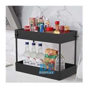 HS053A Under Sink Organizer Under Bathroom Sink Storage Organizer Bath Collection Baskets with Hooks Under Sink Shelf