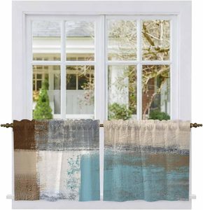 Rideaux de cuisine bleus modernes, 2 panneaux, rideaux de fenêtre rustiques à motifs de peinture à l'huile, draperies courtes pour salle de bain, café, personnalisables - Product Image 1