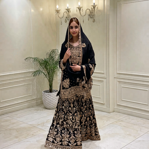 Salwar Kameez 3 pièces pour femme, en faux georgette lourde, brodé de sequins, infroissable, de créateur |   Palazzo Dupatta |   Fête indienne - Product Image 1
