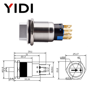 Sakelar putar Grendel baja tahan karat 19mm 1NO1NC 2NO2NC <span class=keywords><strong>2</strong></span> 3 posisi 3 5 6 8 PIN Solder sakelar tombol tekan logam dengan LED Titik - Product Image 2