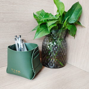 Light Gray PU Storage <b>Tray</b> 12L Foldable Desktop Cosmetic Organizer <b>Makeup</b> Storage Basket - Product Image 2