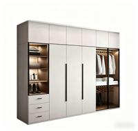 Armoire Minimaliste Écologique avec LED Intégrée, Grande Capacité, en Panneaux de Mélamine, pour Appartement Moderne