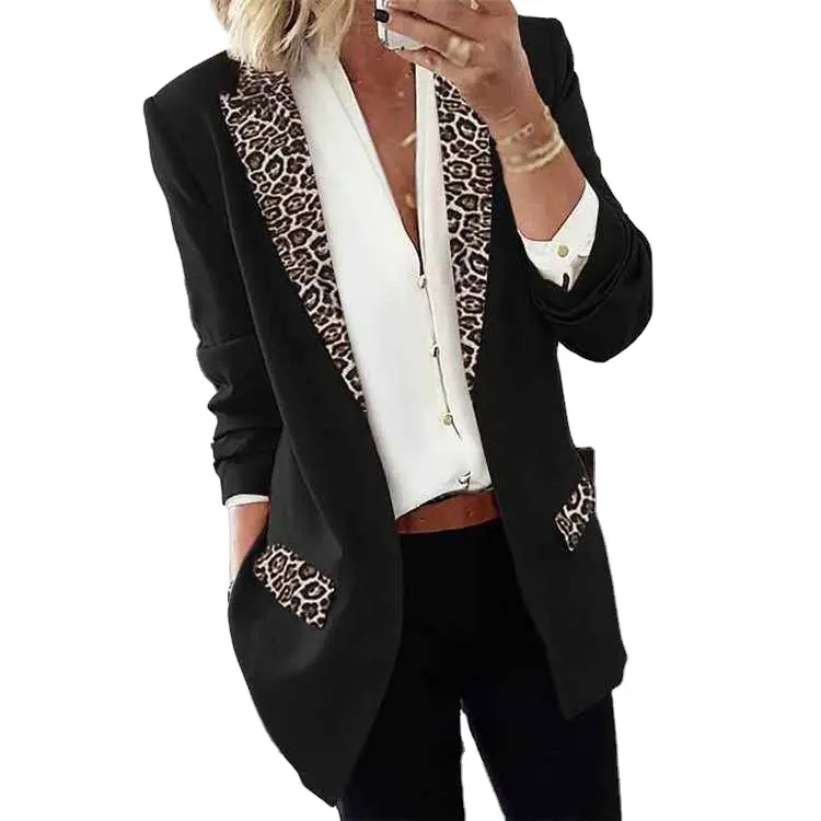 wholesale cheap leopard print Slim women's suits plus size custom blazers female long sleeve office suit ladies women