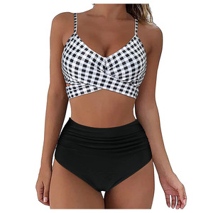 High Quality Women's High Waist Two-Piece Bikini Set Spandex / Polyest Anti-UV Breathable Quick Dry OEM Customizable Print Front - Product Image 3