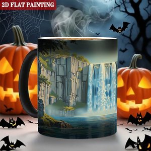 Custom Print Frosted Black <b>Ceramic</b> Mug 11oz Heat Activated Color Changing <b>Cup</b> With Landscape Art Design - Product Image 6