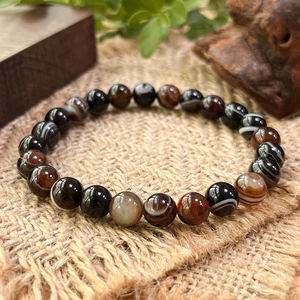 ट्रेंडी पुरुषों की ब्राउन स्ट्रिप बीड ब्रेसलेट बेड भाग्यशाली प्राकृतिक पत्थर के गहने बौद्ध अवधारणा उपहार विचार - Product Image 5